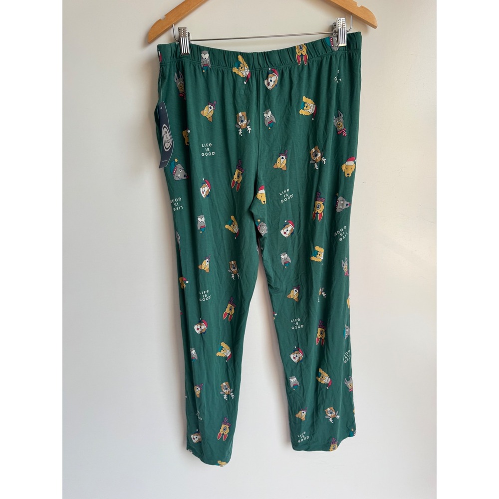 Life is Good Womens Holiday Pup Pajama Pants Green Christmas Dog Print Large NWT - Picture 4 of 7